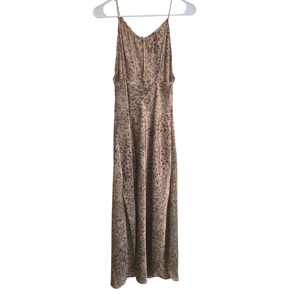 Vintage 90s Delicates Satin Leopard Print Maxi Slip Dress High Neck Side Slits - Picture 4 of 8